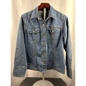 Columbia Women’s Blue Denim Jacket 100% Cotton Size Medium Riding Biker Style